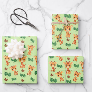 Schattigee Giraffe in groene kleur Inpakpapier Vel