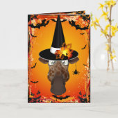 Schattigee Giraffe in Heksen Pet Halloween Kaart (Gele Bloem)