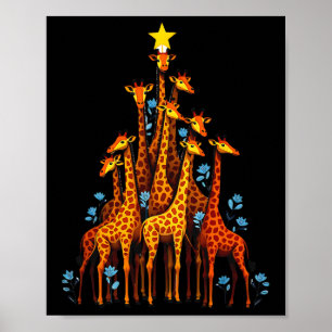 Schattigee Giraffe in kerstboom Pet Floral Giraffe Poster