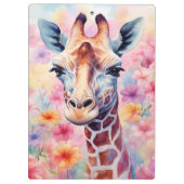 Schattigee Giraffe in Pink Flowers Klembord (Achterkant)