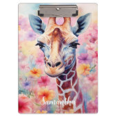 Schattigee Giraffe in Pink Flowers Klembord (Voorkant)