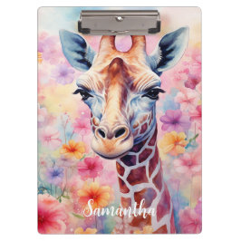 Schattigee Giraffe in Pink Flowers Klembord