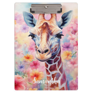 Schattigee Giraffe in Pink Flowers Klembord
