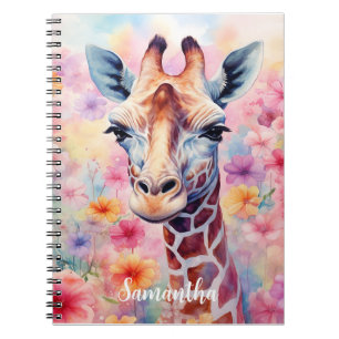 Schattigee Giraffe in Pink Flowers Notitieboek