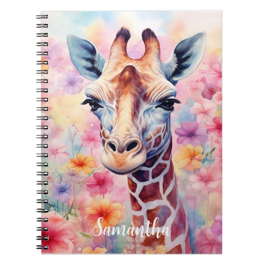 Schattigee Giraffe in Pink Flowers Notitieboek (Voorkant)