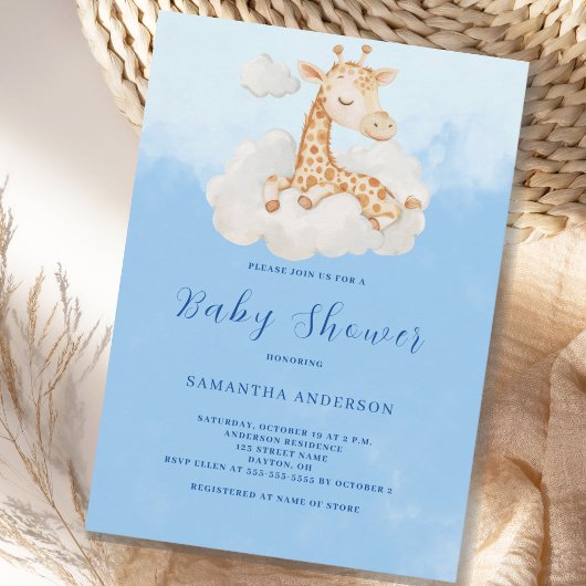 Schattigee Giraffe Jongen Baby shower Uitnodiging
