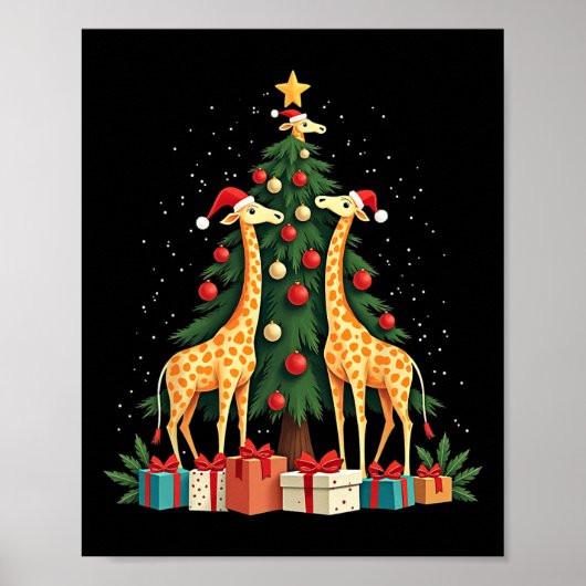 Schattigee Giraffe Kerstboom Giraffe Lovers Xmas H Poster (Voorkant)