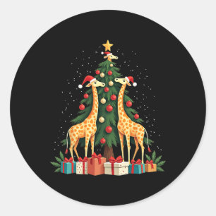 Schattigee Giraffe Kerstboom Giraffe Lovers Xmas H Ronde Sticker