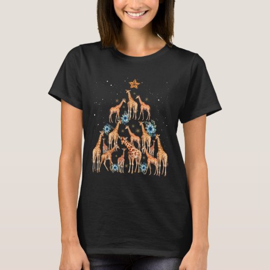 Schattigee Giraffe Kerstboom Giraffe Lovers Xmas H T-shirt (Voorkant)