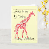 Schattigee Giraffe Kind Gepersonaliseerde Leeftijd Kaart (Gele Bloem)