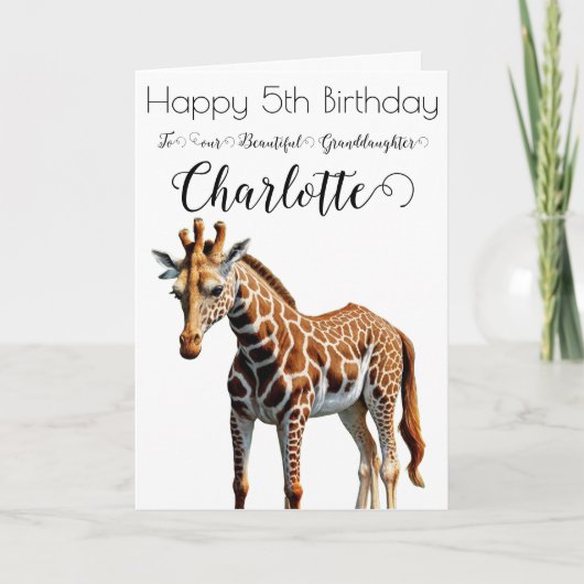 Schattigee Giraffe kleindochter 5e verjaardag Kaar Kaart (Voorkant)