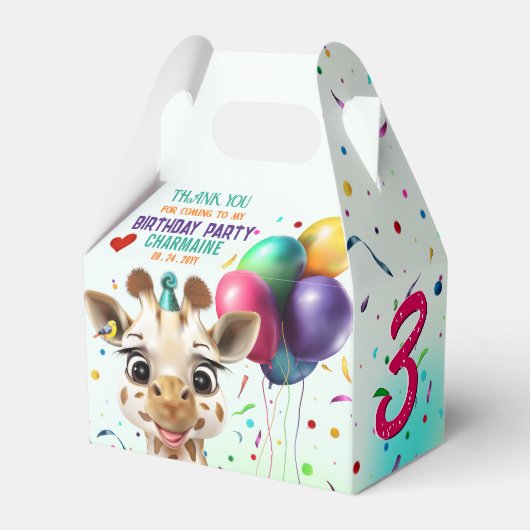 Schattigee Giraffe Kleurrijke Confetti Kids Verjaa Bedankdoosjes (Voorkant Zijde)