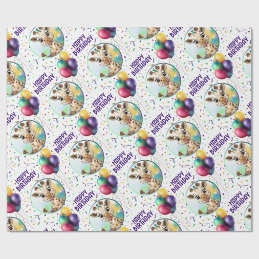 Schattigee Giraffe Kleurrijke Confetti Kids Verjaa Cadeaupapier (Vlak)