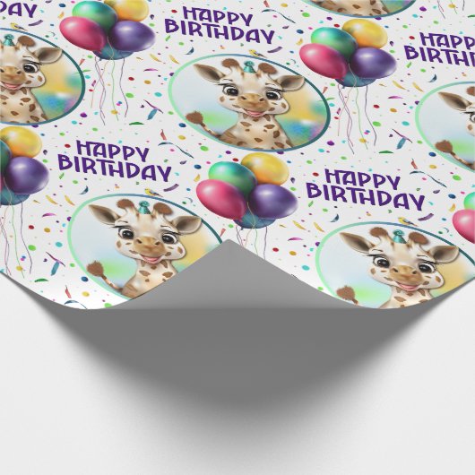 Schattigee Giraffe Kleurrijke Confetti Kids Verjaa Cadeaupapier (Hoek)