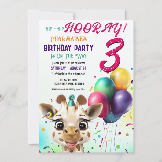 Schattigee Giraffe Kleurrijke Confetti Kids Verjaa Kaart (Voorkant)