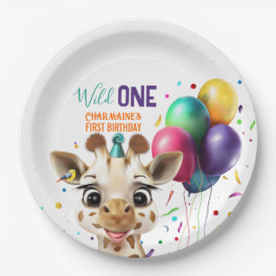 Schattigee Giraffe Kleurrijke Confetti Kids Verjaa Papieren Bordje