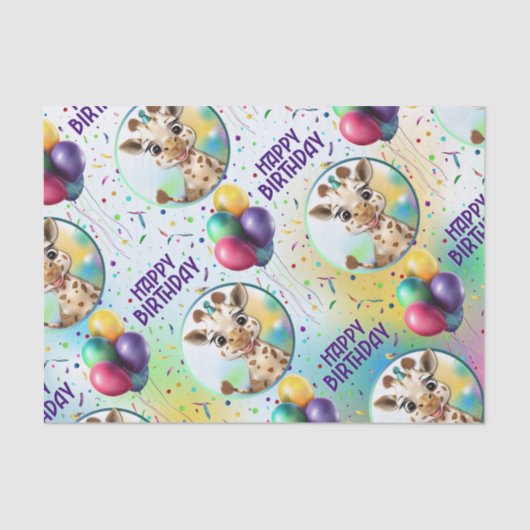 Schattigee Giraffe Kleurrijke Confetti Kids Verjaa Tissuepapier (Voorkant)