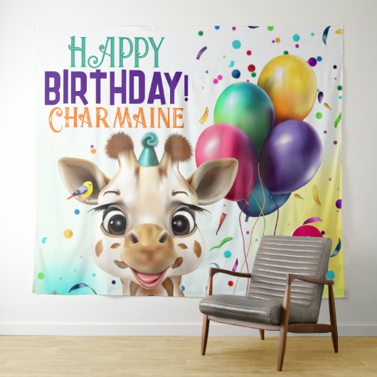 Schattigee Giraffe Kleurrijke Confetti Kids Verjaa Wandkleed (In Situ (horizontaal))