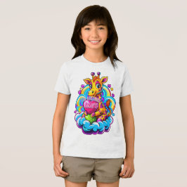 Schattigee Giraffe Knuffelen Een Hartkussen Op Een Tri-Blend Shirt
