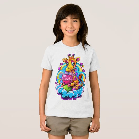Schattigee Giraffe Knuffelen Een Hartkussen Op Een Tri-Blend Shirt (Voorkant volledig)