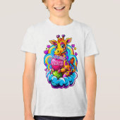Schattigee Giraffe Knuffelen Een Hartkussen Op Een Tri-Blend Shirt (Voorkant)