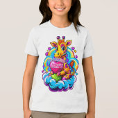 Schattigee Giraffe Knuffelen Een Hartkussen Op Een Tri-Blend Shirt (Voorkant)