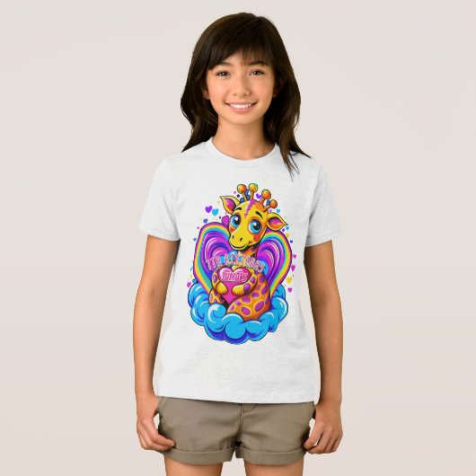 Schattigee Giraffe Knuffelen Een Hartkussen Op Een Tri-Blend Shirt (Voorkant volledig)