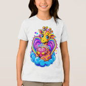 Schattigee Giraffe Knuffelen Een Hartkussen Op Een Tri-Blend Shirt (Voorkant)