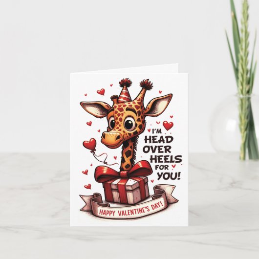 Schattigee Giraffe l Hoofd over hakken Valentijn Feestdagen Kaart (Voorkant)