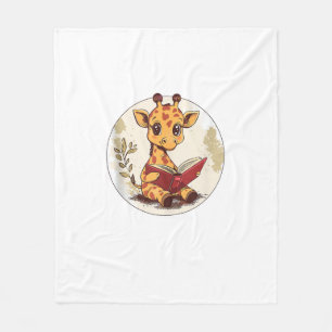 Schattigee Giraffe lezen boek met bladeren illustr Fleece Deken