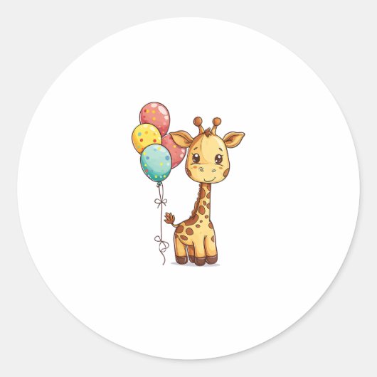 Schattigee Giraffe met ballonnen Ronde Sticker (Voorkant)