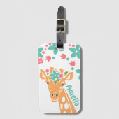 Schattigee Giraffe met Flower Crown gepersonalisee Bagagelabel (Voorkant (verticaal))