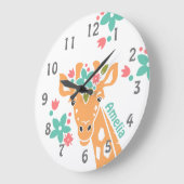 Schattigee Giraffe met Flower Crown gepersonalisee Grote Klok (Hoek)