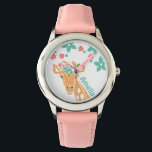 Schattigee Giraffe met Flower Crown gepersonalisee Horloge<br><div class="desc">Schattige giraffe kunst met roze en blauwe bloemen,  optie om te personaliseren.</div>