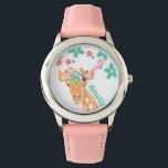 Schattigee Giraffe met Flower Crown gepersonalisee Horloge<br><div class="desc">Schattige giraffe kunst met roze en blauwe bloemen,  optie om te personaliseren.</div>