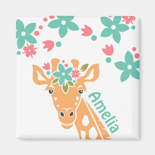 Schattigee Giraffe met Flower Crown gepersonalisee Magneet (Voorkant)