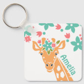 Schattigee Giraffe met Flower Crown gepersonalisee Sleutelhanger (Voorkant)