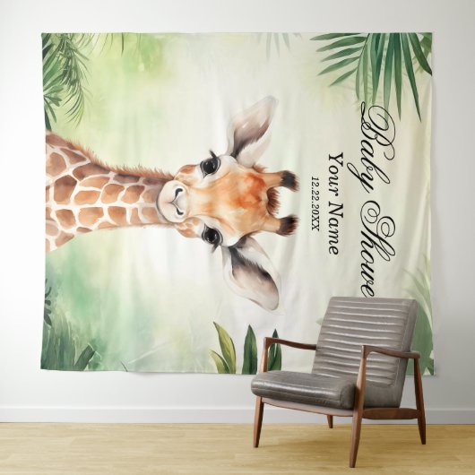 Schattigee Giraffe Oerwoud Baby shower Party Mooi Wandkleed (In Situ (horizontaal))