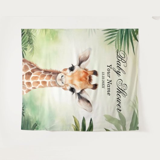 Schattigee Giraffe Oerwoud Baby shower Party Mooi Wandkleed (Voorkant (horizontaal))