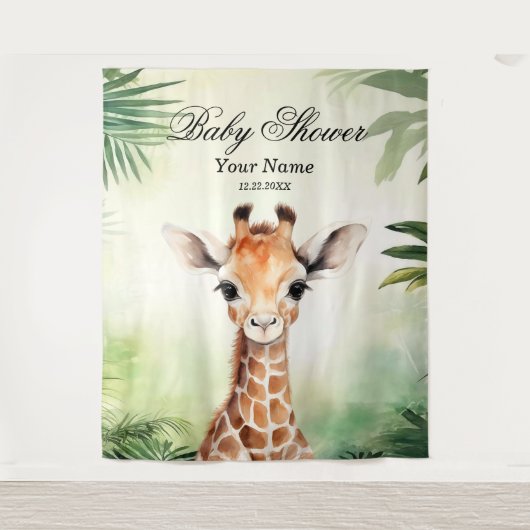 Schattigee Giraffe Oerwoud Baby shower Party Mooi Wandkleed (Voorkant)