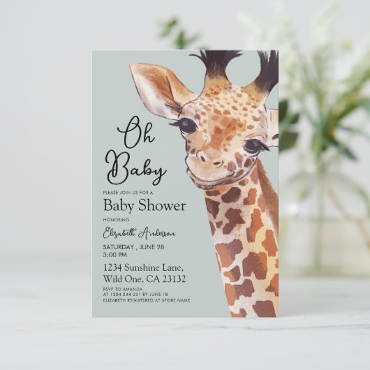 Schattigee Giraffe Oh Baby Baby shower Kaart (Staand voorkant)