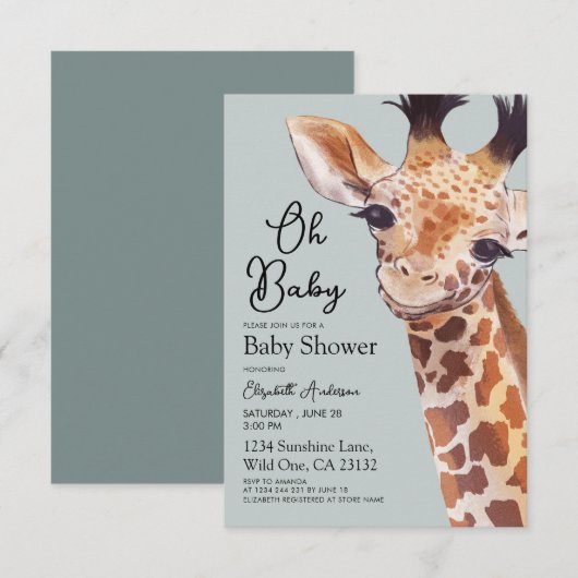 Schattigee Giraffe Oh Baby Baby shower Kaart (Voorkant / Achterkant)
