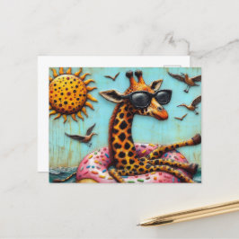 Schattigee Giraffe op Donut Floatation Device Bird Briefkaart
