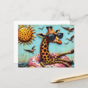 Schattigee Giraffe op Donut Floatation Device Bird Briefkaart