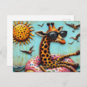 Schattigee Giraffe op Donut Floatation Device Bird Briefkaart (Voorkant / Achterkant)
