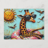 Schattigee Giraffe op Donut Floatation Device Bird Briefkaart (Voorkant)