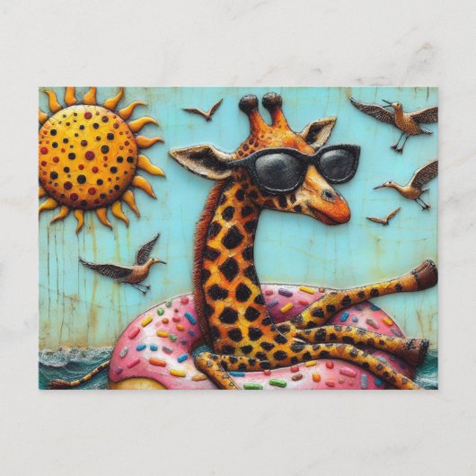 Schattigee Giraffe op Donut Floatation Device Bird Briefkaart (Voorkant)