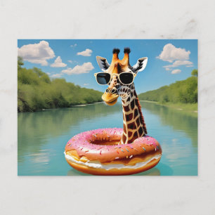 Schattigee Giraffe op Donut Floatation Device Briefkaart