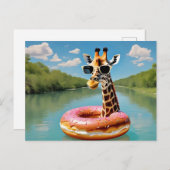 Schattigee Giraffe op Donut Floatation Device Briefkaart (Voorkant / Achterkant)