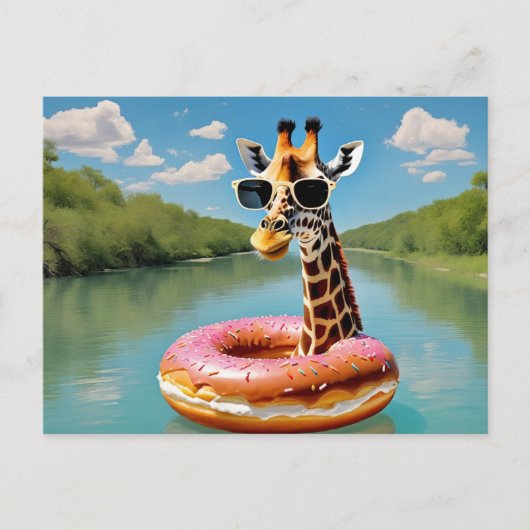 Schattigee Giraffe op Donut Floatation Device Briefkaart (Voorkant)